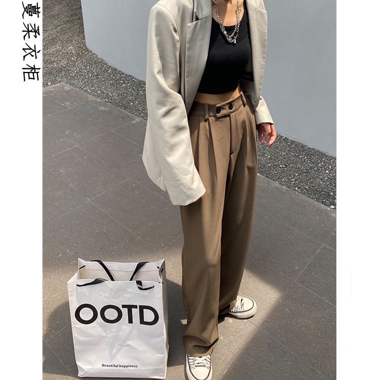 Quần dài cạp cao ống rộng đơn giản thanh lịch thời trang