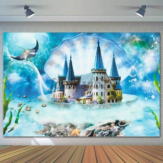 Phông Nền Trang Trí Tiệc Sinh Nhật Cho Bé Hình Lâu Đài Dưới Nước