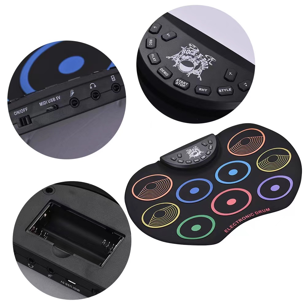Trống Điện Tử 9 Miếng Silicone Có Thể Cuộn Lại Bằng Điện