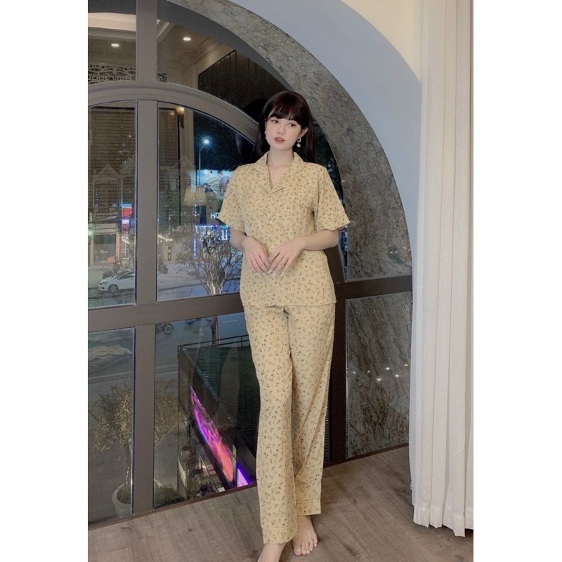 BỘ ĐỒ MẶC NHÀ PIJAMA CHẤT ĐŨI LỤA HOẠ TIẾT HOA NHÍ CAO CẤP