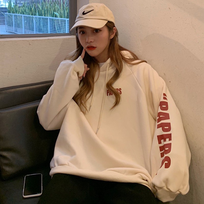 Áo hoodie Ulzzang nữ form rộng in chữ màu trắng hồng chất nỉ đẹp order quảng châu BST áo thu đông unisex Ulzzang