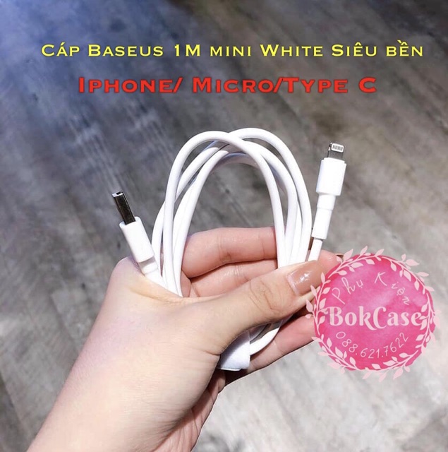 Cáp Baseus sạc nhanh và truyền dữ liệu Mini White lightning/micro/type-c (2.4A/3A )