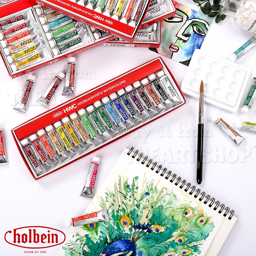 Màu nước HOLBEIN Artists' watercolors - tuýp 5ml, bộ 12/18/24 màu