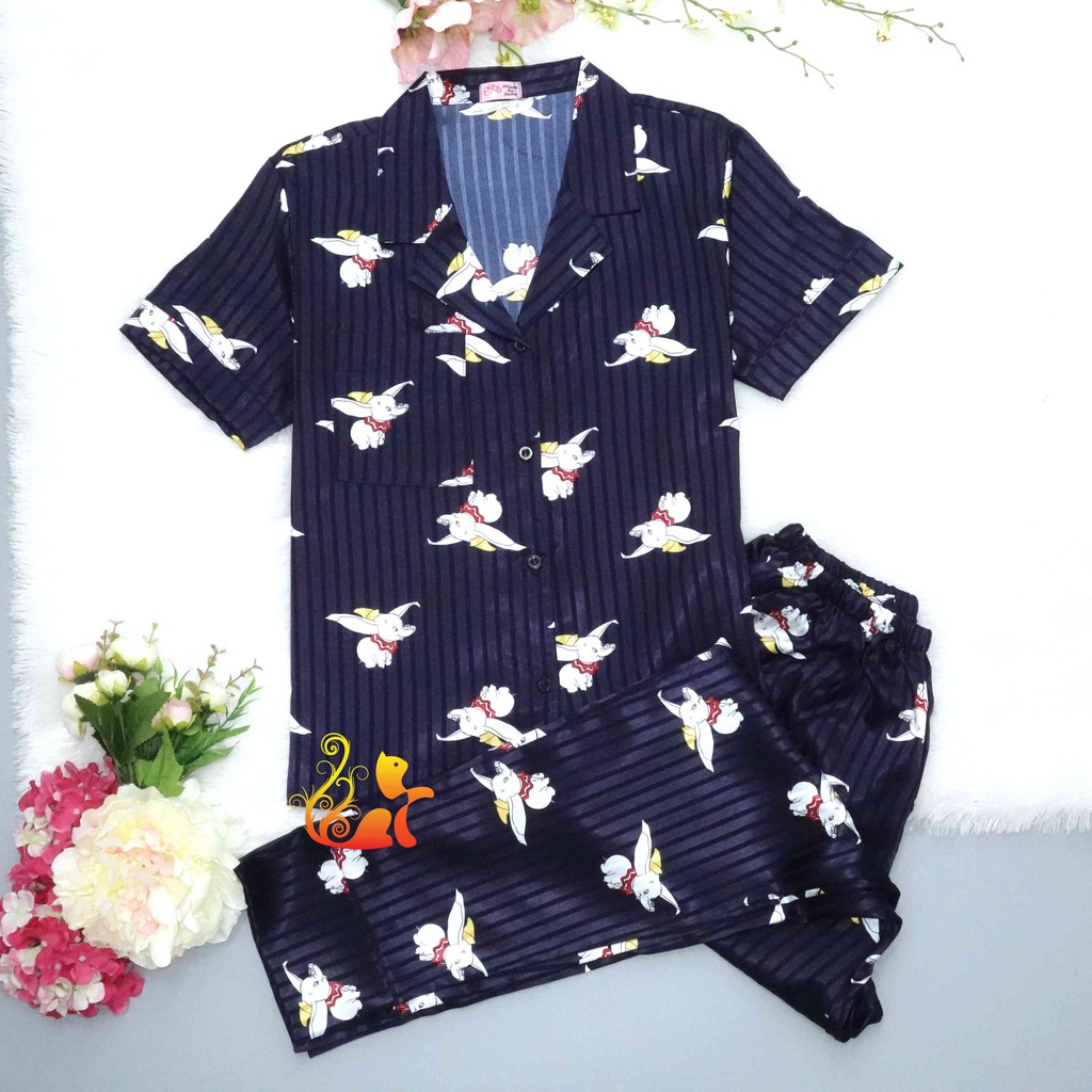 Đồ Bộ Mặc Nhà "Voi Bay " Pijama Lụa Gấm Quần Dài Cao Cấp - Siêu Mát - Dưới 55kg.