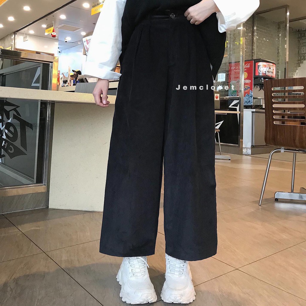 Quần Vải Nữ Nhung Gân Dáng Suông Quần Baggy Rộng Bigsize Phù Hợp Với Những Cô Nàng Điệu Đà Cá Tính LINVAS 2635