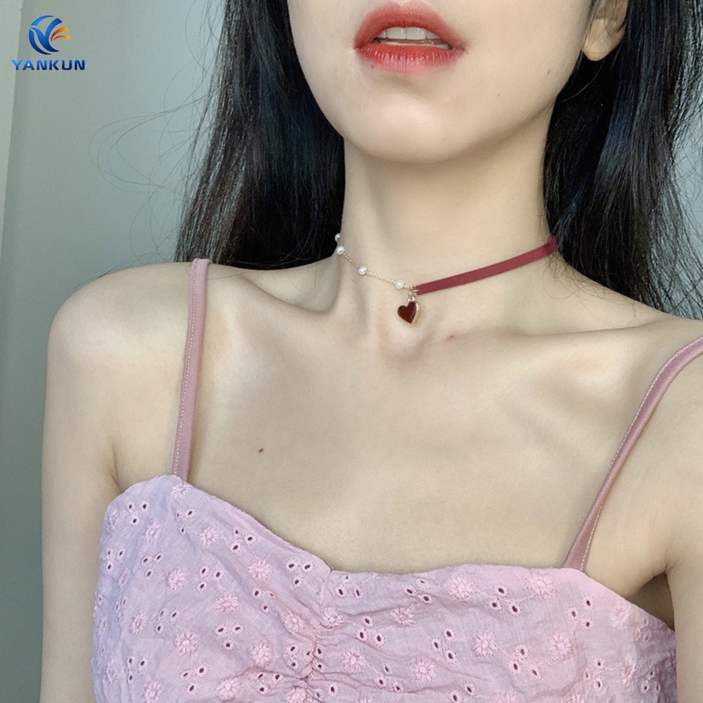 Dây Chuyền Bằng Hợp Kim Mặt Hình Trái Tim Đính Ngọc Trai giả Sang Trọng