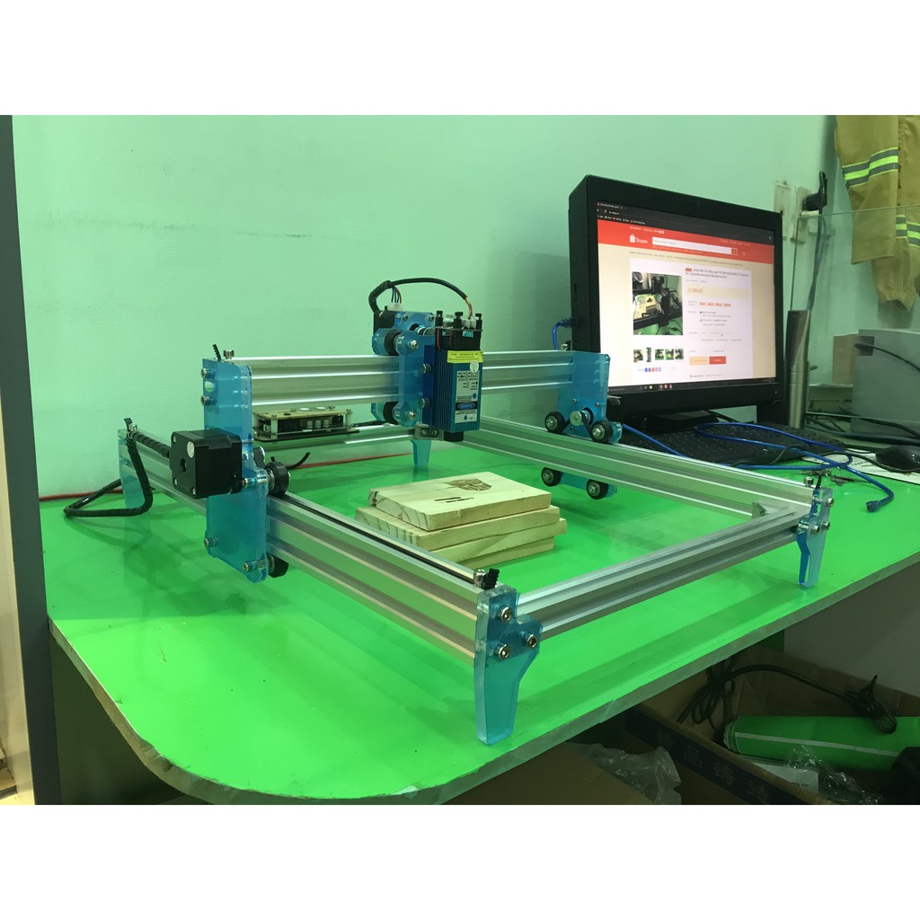 Combo Máy Khắc Laser CNC Mini 30x40 3040 S1- Màu Bạc ( Bảng khắc siêu rộng)+ Đầu Laser Tùy Chọn