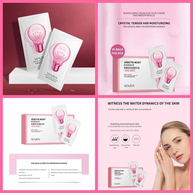 Măt nạ bóng đèn hồng Venzen dưỡng ẩm trẻ hóa da nội đia Trung 2ml A016