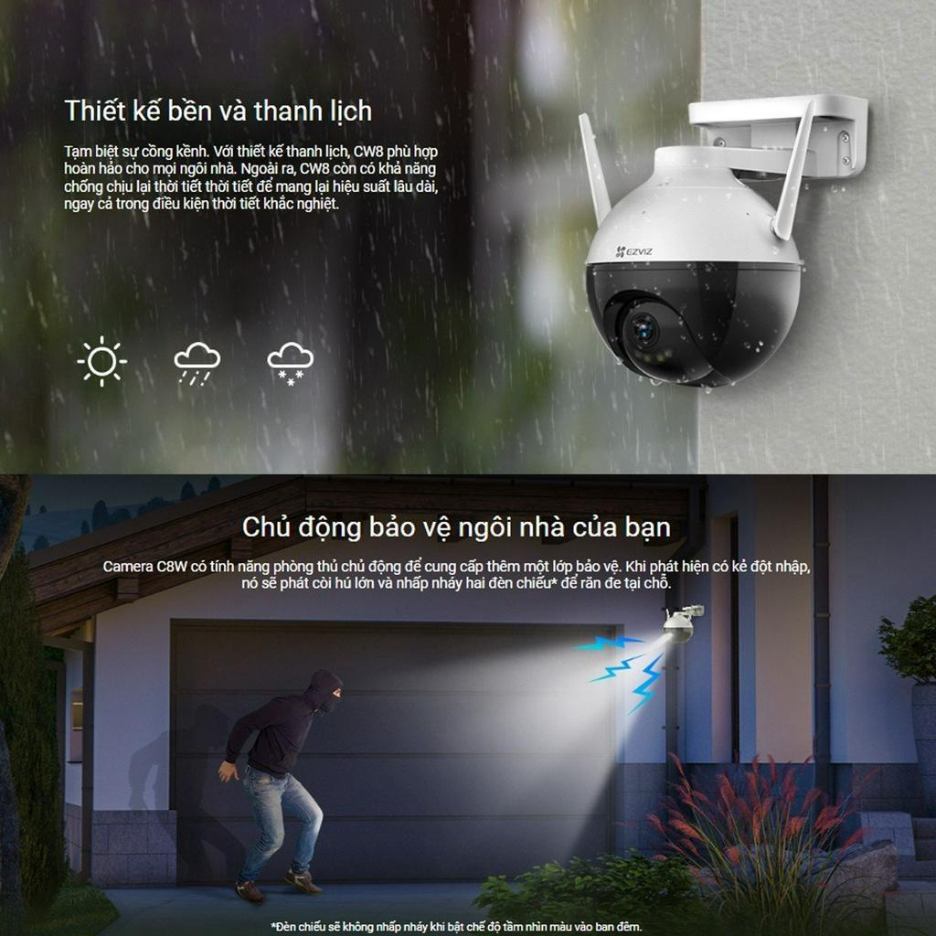 Camera WIFI ngoài trời EZVIZ C8W 4MP 2K Xoay 360 độ ,Đàm thoại 2 chiều , Báo động , Có Màu Ban Đêm – BH 24 Tháng