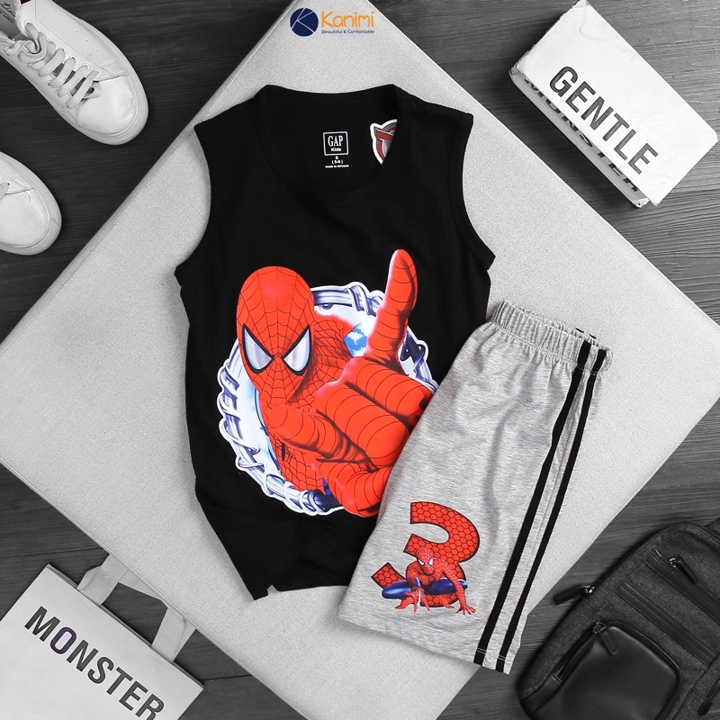 𝗦𝗵𝗼𝗽 𝗠𝗲̣ 𝗕𝗼𝗯 𝟴𝟲 - BỘ HÈ BÉ TRAI ĐẠI, Bộ thun sát nách bé trai in 3D các siêu anh hùng siêu đẹp, siêu chất [20-55kg]