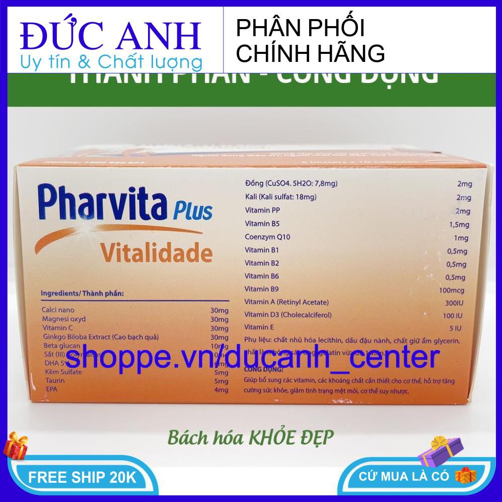 Viên uống Pharvita Plus Vỉ 60 viên  bổ sung vitamin tổng hợp bồi bổ cơ thể, tăng cường sức đề kháng