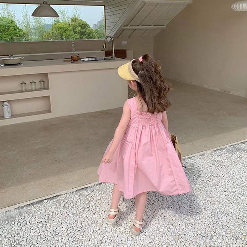 Đầm Sát Nách Màu Trơn Dễ Thương Thời Trang Mùa Hè Cho Bé Gái