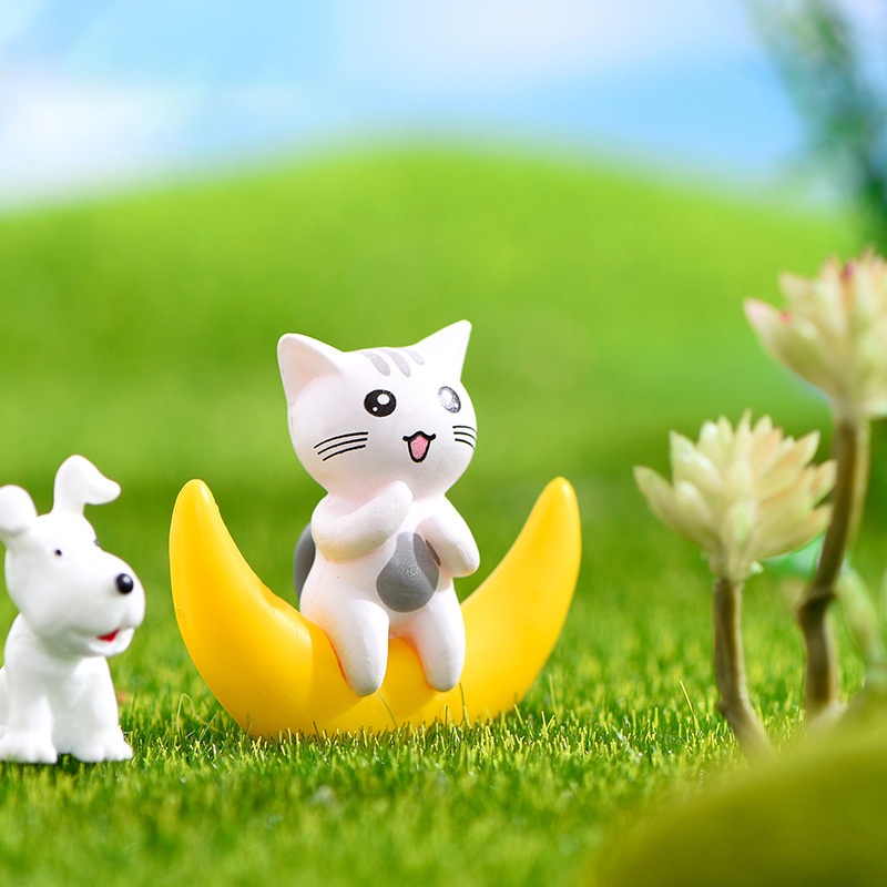 Dây Treo Trang Trí Bể Cá Hình Mèo Và Mặt Trăng Màu Bột Trắng