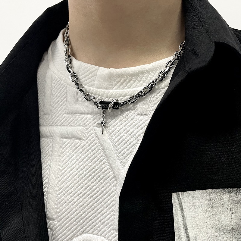 Vòng cổ Nhiều Lớp Đính Đá zircon Đen Thời Trang Cho Nam Nữ