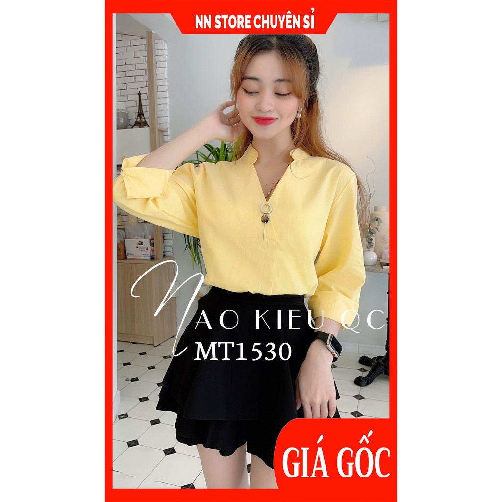 Áo sơ mi công sở nữ chất vải siêu mềm mát cổ phối kiểu thêu hình dễ thương Sơ mi MT