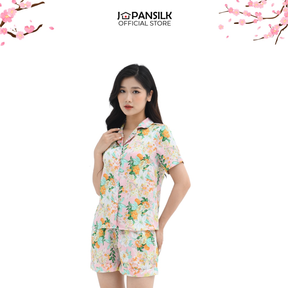 Bộ Ngủ Pijama Lụa Satin Ngắn Tay JAPAN SILK Họa Tiết Ấn Tượng