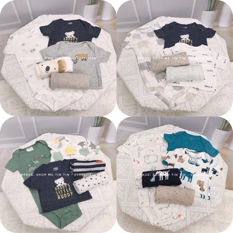 set 5 bodysuit - body chip cộc tay cho bé trai (9m:7-8,5kg)