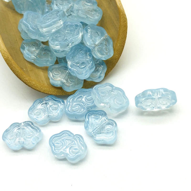 (5 cái)Phiến họa tiết mây thủy tinh 9*13mm, Nguyên liệu làm trang sức cổ trang, Nguyên liệu diy