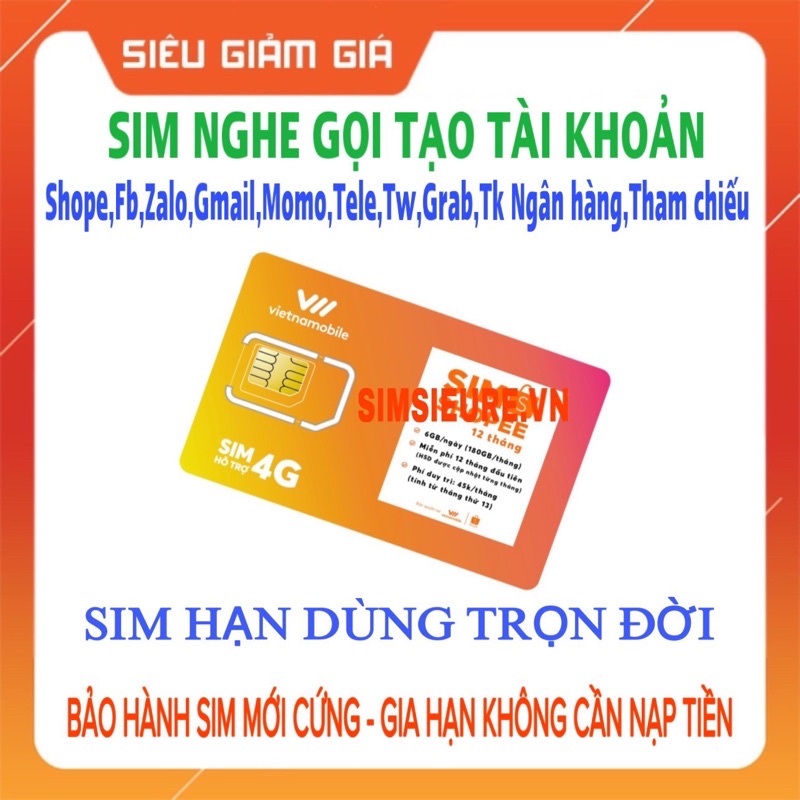 [ Bảo Hành Sim Mới Cứng ] Sim nghe gọi tạo tài khoản Shope,Fb,Zalo,Sen,Lad,Momo.