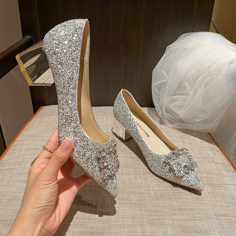 Giày Cao Gót Mũi Nhọn Đính Đá Thời Trang Cho Nữ