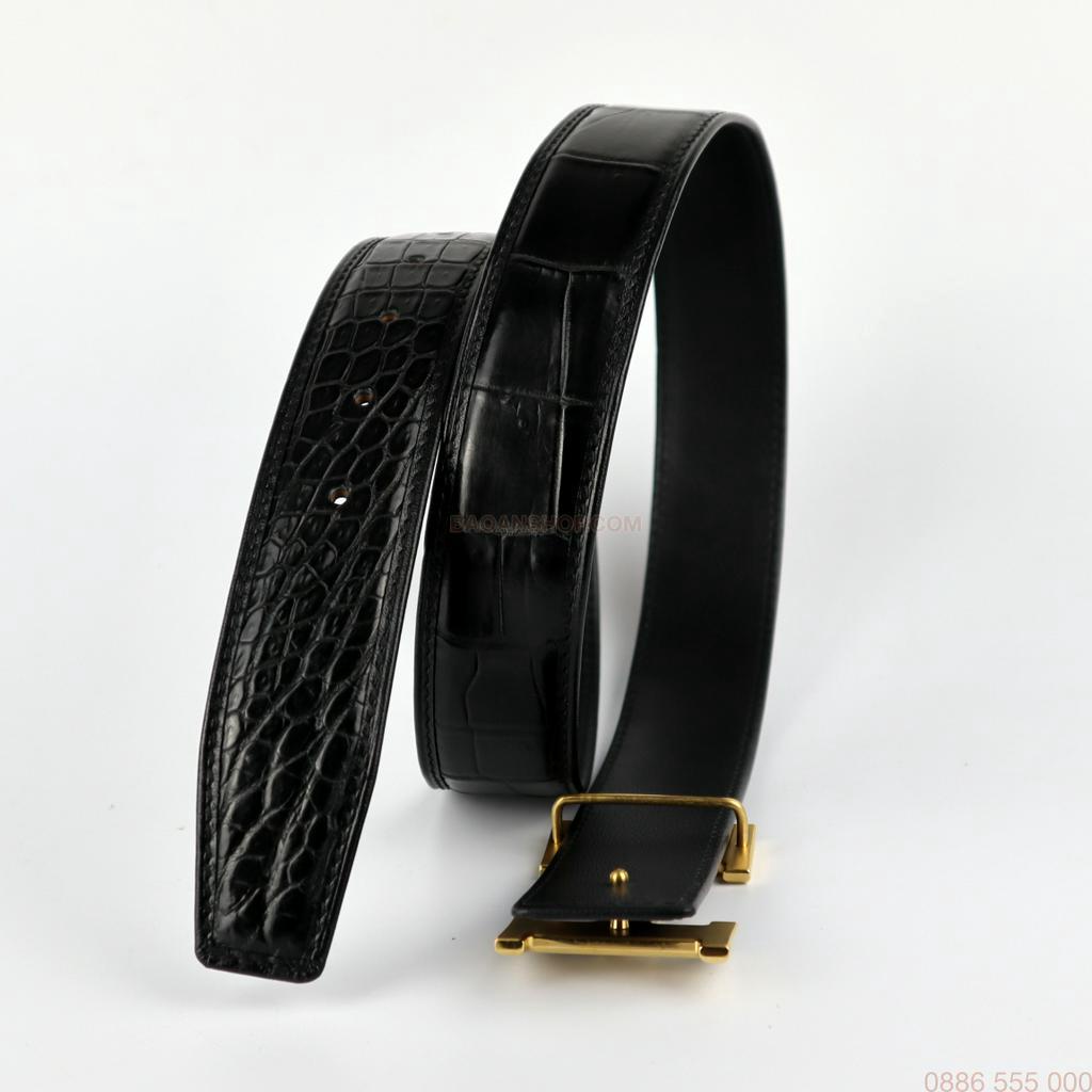 Thắt lưng nam da cá sấu phần bụng nguyên miếng cao cấp màu đen , dây lưng nam da cá sấu, thắt lưng da #B3106