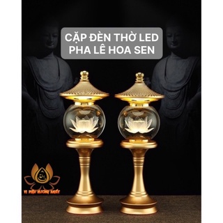 [HÀNG SẴN] CẶP 2 CÂY ĐÈN LED HOA SEN PHA LÊ THỜ CÚNG TRANG TRÍ