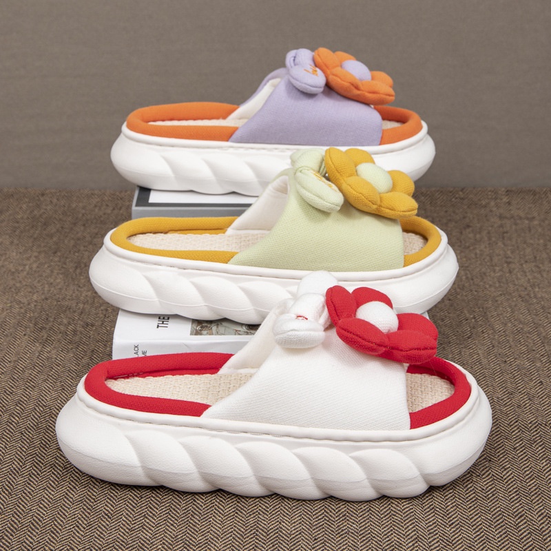 Dép Vải Lanh Mềm Thấm Hút Mồ Hôi In Hình Hoa Hướng Dương Dễ Thương Cho Nữ