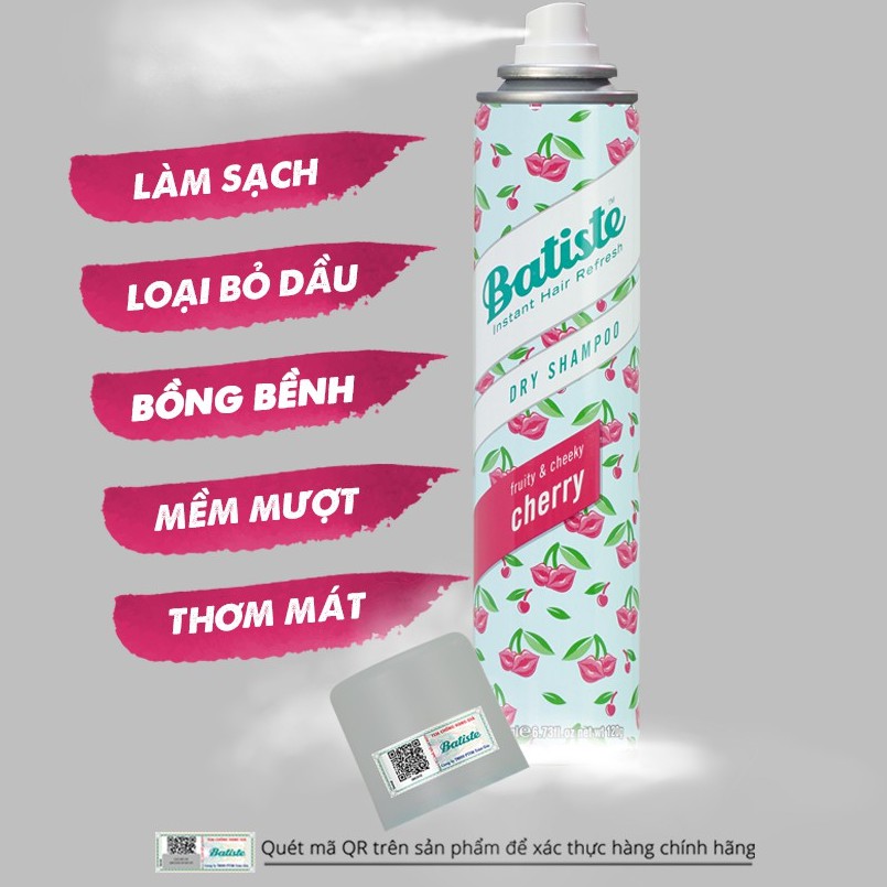 [MINI SIZE] Dầu Gội Khô Batiste Hương Cherry, Dạng Xịt Hết Ngứa, Bết Dính Giúp Tóc Bồng Bềnh Mượt Mà 50ml - Violetpham