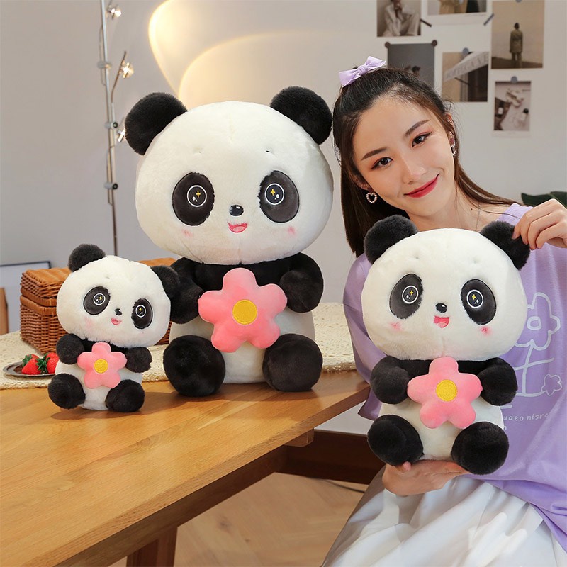 Thú Bông Gấu Trúc Panda Cầm Hoa Lông Xù NHÓC