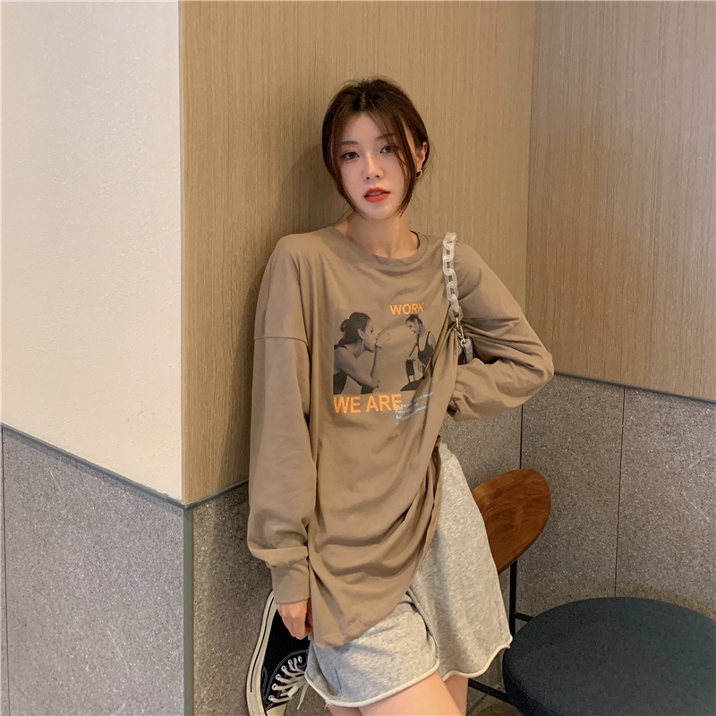 Áo thun tay dài cổ tròn phong cách Hàn Quốc thời trang mùa thu cho nữ 4 màu