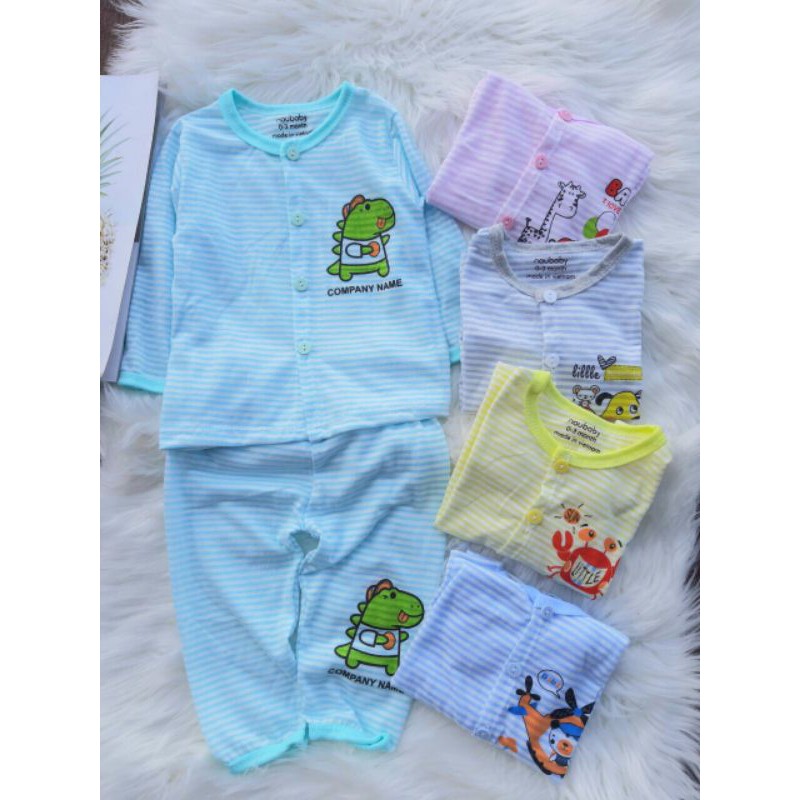 (BÁN LẤY TƯƠNG TÁC) Bộ cotton kẻ cài cúc dài tay cho bé