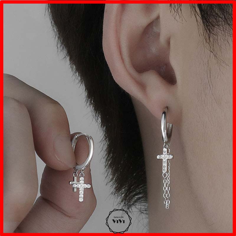 Bông tai bạc nam Thánh Giá Crucifix – khuyên tai bạc ViVi_Gift
