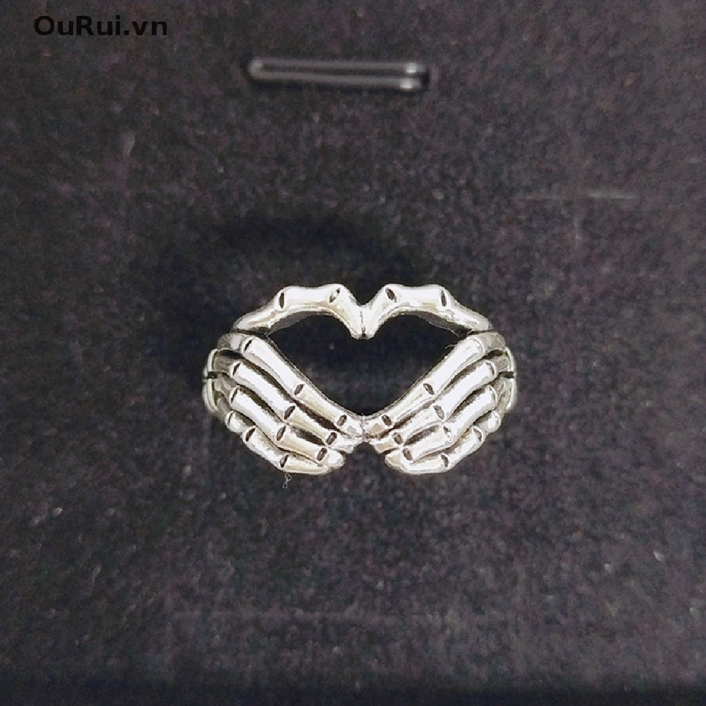 Nhẫn đôi mạ bạc hình bàn tay phong cách punk gothic sáng tạo