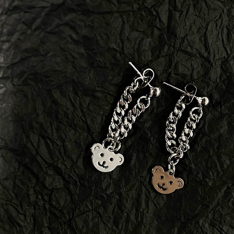 Khuyên tai bạc hình gấu thiết kế thời trang phong cách unisex