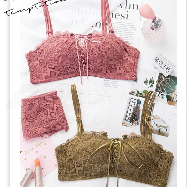 Bộ đồ lót, set nội y ren bèo dây rút tạo khe gợi cảm mút vừa - 610 | BigBuy360 - bigbuy360.vn