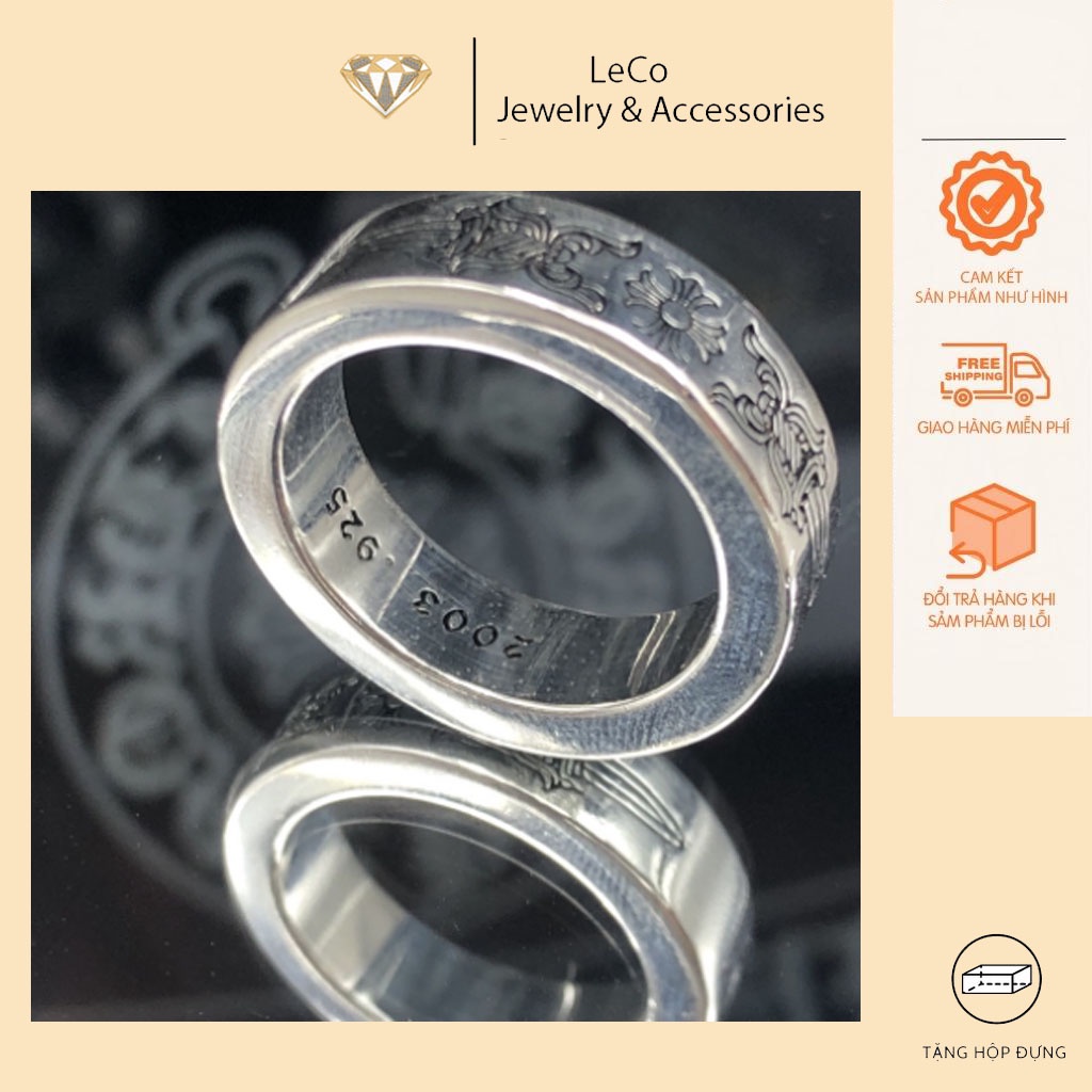 Nhẫn bạc chrome heart cao cấp, bạc chất lượng, họa tiết khắc tỉ mỉ, phụ kiện thời trang cao cấp Mã N010 LeCo