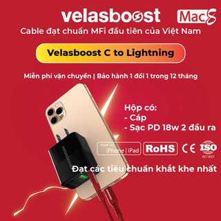Cáp Velasboost TypeC ra (MFi) và sạc 20W PD (Made by Việt Nam)