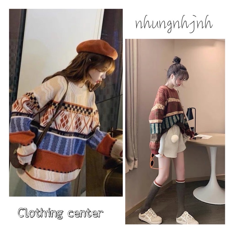 Áo len nữ thổ Cẩm họa tiết quảng châu cao cấp áo len ulzzang hoạ tiết thổ cẩm cho nữ