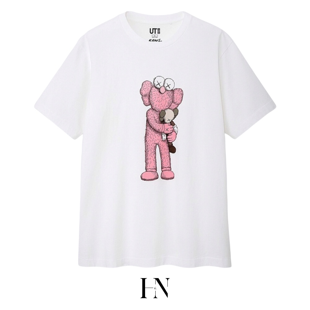 ÁO KAWS X UNIQLO PINK BFF WHITE TEE