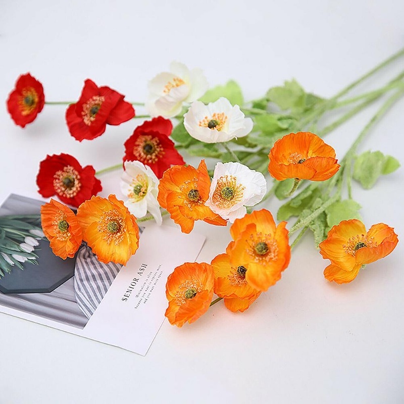 Cây Hoa Anh Túc Giả Bằng Lụa Chất Lượng Cao Trang Trí Bàn Lễ Hội / Trường Học DIY