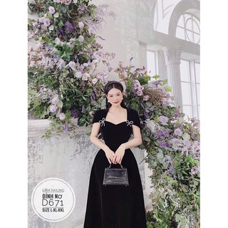 Bigsize Đầm nhung đính nơ D671
