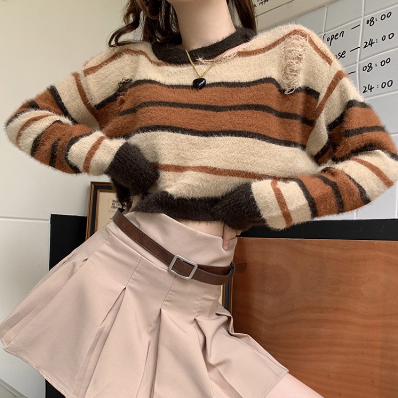 Áo Sweater Tay Dài Kẻ Sọc Thời Trang Cá Tính Trẻ Trung