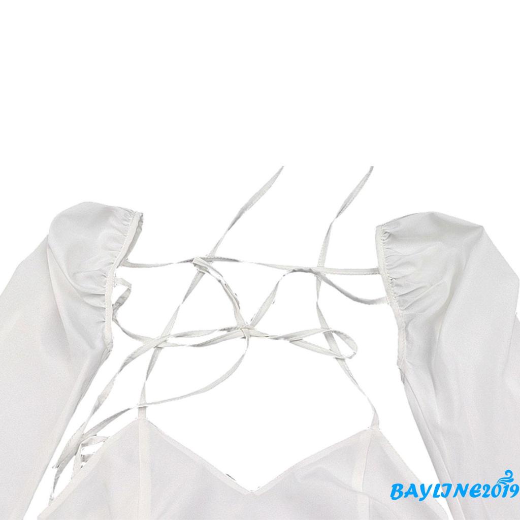 Áo Thun Tay Dài Cổ Chữ V Cột Dây Hở Lưng Màu Trơn Thời Trang Cho Nữ