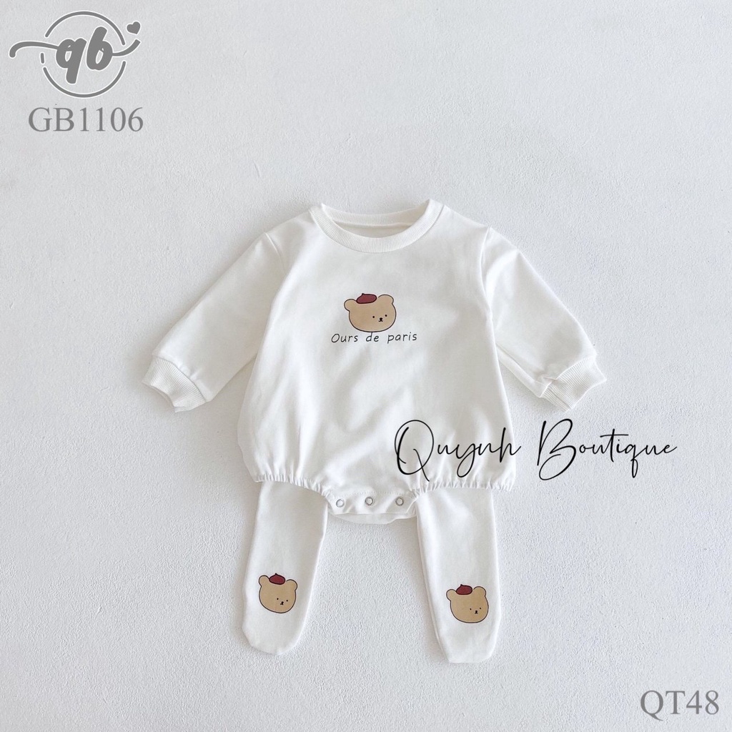 Bodysuit Cho Bé  Quỳnh Boutique Body cộc tay hoạ tiết gấu