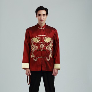 Áo sườn xám thêu hình rồng Trung Hoa có size 3XL thanh lịch dành cho nam