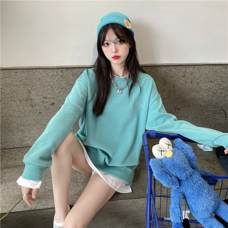 SUXI Áo Sweater Tay Dài Dáng Rộng Màu Sắc Đơn Giản Dễ Phối Đồ Thời Trang Xuân Thu Cho Nữ