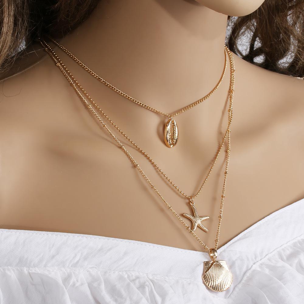 LAY Vòng cổ Nhiều Lớp Đính Vỏ Sò Thời Trang Mùa Hè