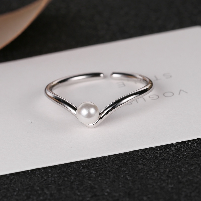 French Style Retro Ins Adjustable Women's Rings Summer New Simple Design V Pearl Rings Gift Accessories