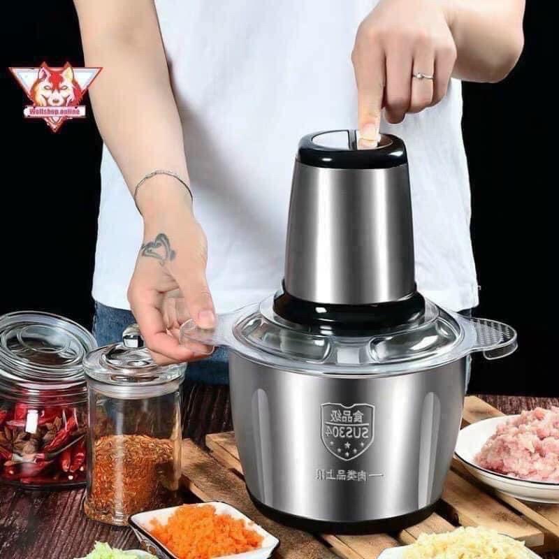 Máy say thịt-máy xay thịt cầm tay đa năng gia đình cối Inox 4 lưỡi đa năng,công suất 250W