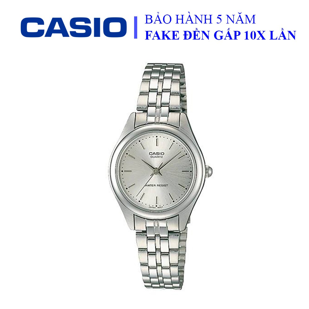 Đồng hồ Casio nữ dây sắt thể thao, khung viền bạc thanh lịch, nữ tính, chống nước WR30M đi bơi (LTP-1129A-7ARDF)